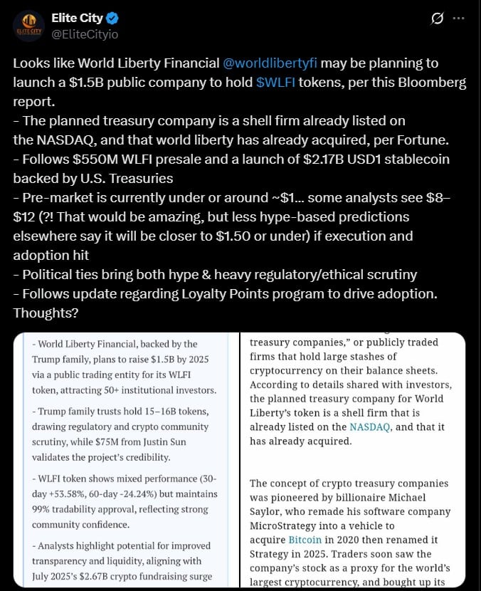 Trump-Backed WLFI’s Nasdaq Move: Is This $1.5 Billion Token Treasury the Next Billion-Dollar Game Changer?