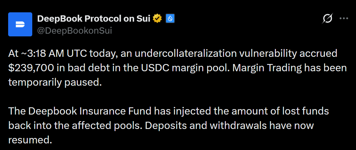 DeepBook’s $239.7K Bad Debt Crisis: Is Leveraged DeFi on the Brink of a Major Collapse?