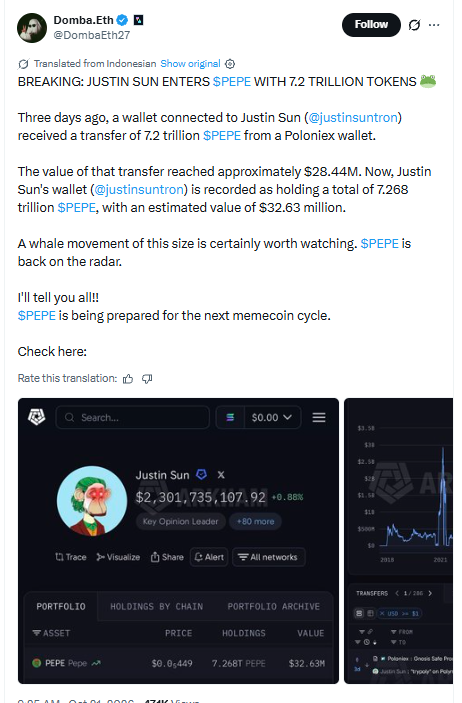 Justin Sun’s 7.2 Trillion PEPE Move: Strategic Genius or Market Shakeup in the Making?